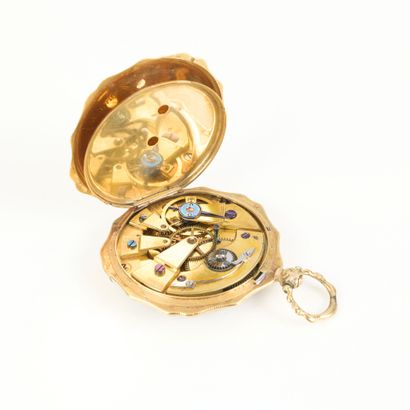 Contour-engraved gold collar watch with silver...