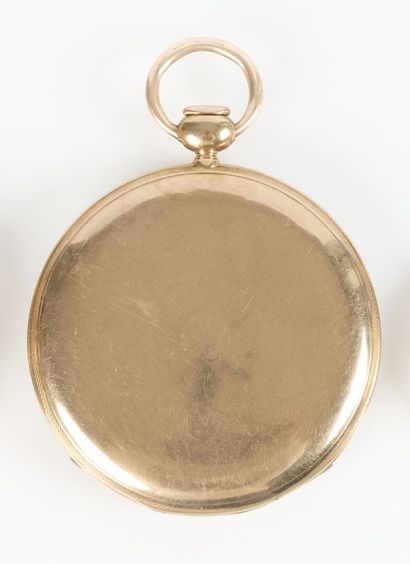 Plain gold pocket watch, guilloché edge and...