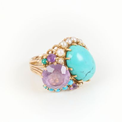 Large rose gold ring set with turquoise amethysts...