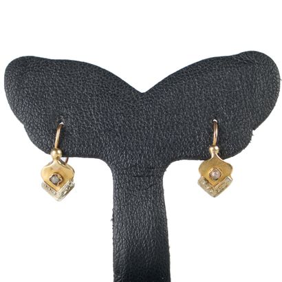 Pair of earrings in two-tone gold (750/1000...