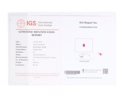Oval-cut ruby on paper with certificate:...