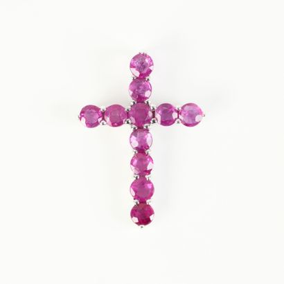 White gold (750‰) cross pendant, set with...