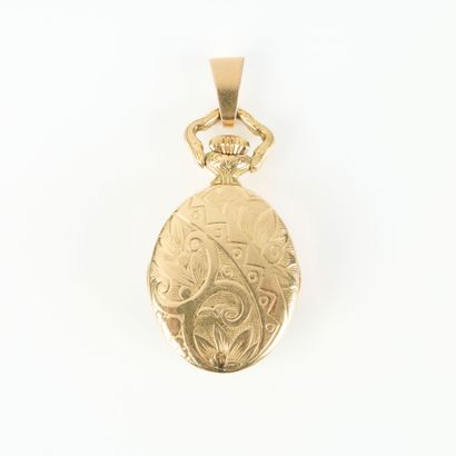 Oval engraved gold pendant watch, quartz...