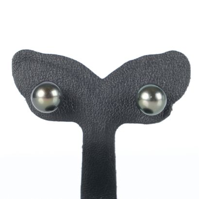 Pair of gold stud earrings set with gray...