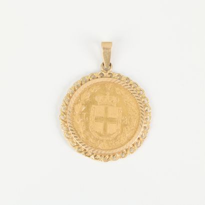 Gold pendant set with a gold coin: 20 lire...