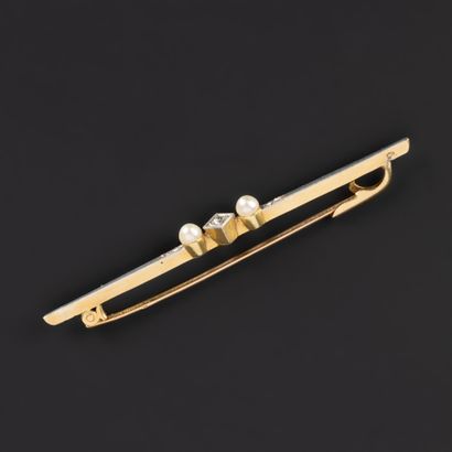 Two-tone gold barrette brooch set with a...