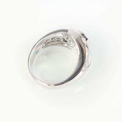White gold (750‰) tourbillon ring, clasp-set...