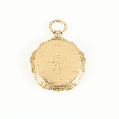 Contour-engraved gold collar watch with silver...