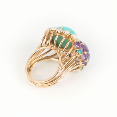 Large rose gold ring set with turquoise amethysts...