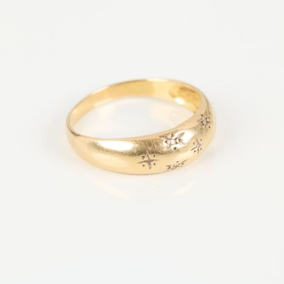Gold band ring set with small white stones....
