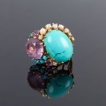 Large rose gold ring set with turquoise amethysts...