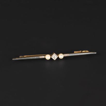 Two-tone gold barrette brooch set with a...