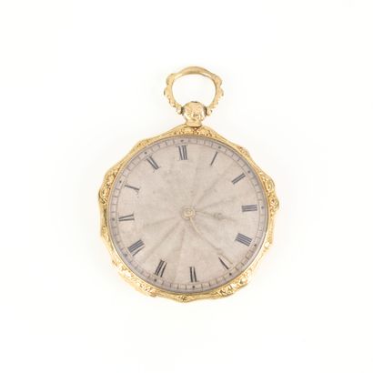 Contour-engraved gold collar watch with silver...