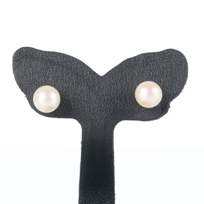 Pair of gold stud earrings set with gray...