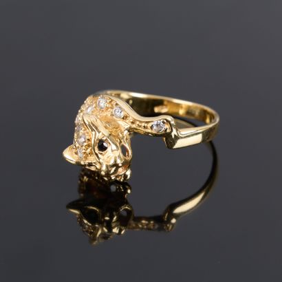 Gold panther ring set with white and blue...