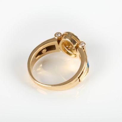 KORLOFF. Enameled gold ring set with small...