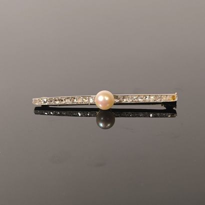 Two-tone gold (750‰) barrette brooch, set...