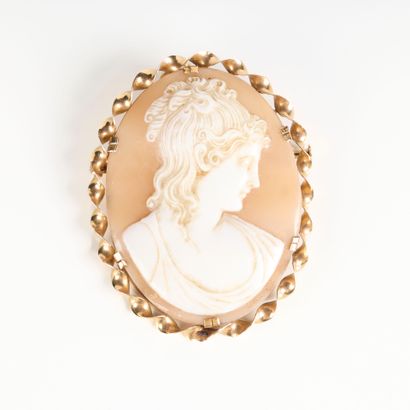 Gold pendant brooch set with a shell cameo...