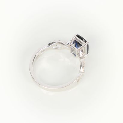 White gold ring (750‰) set with a sapphire...