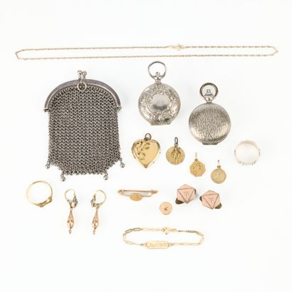 Lot of metal and silver jewelry and purses:...