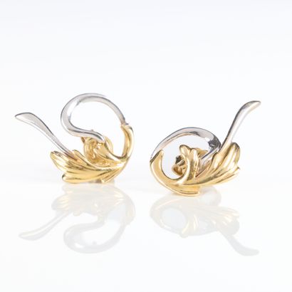 Pair of two-tone gold earrings with Belgian...