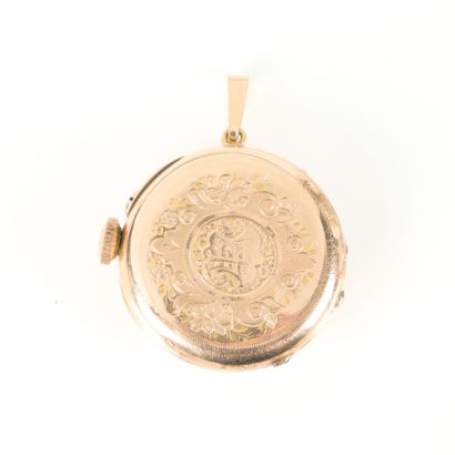 Engraved gold collar watch, mechanical movement...