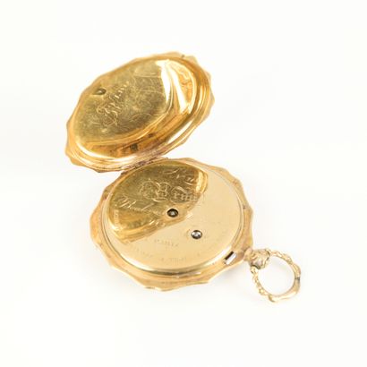 Contour-engraved gold collar watch with silver...