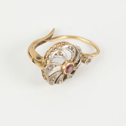 Two-tone gold (750‰)n sleeper earring set...