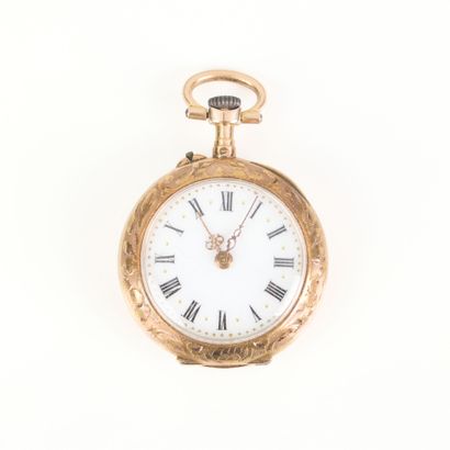Pink gold collar watch, dust cover also in...