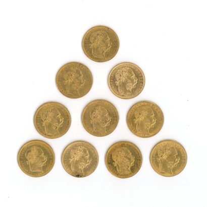10 gold coins: 8 Florins Hungary Magyar Franz...