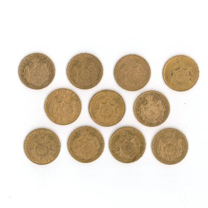 11 gold coins: 20 F Belgium Leopold II (1868...