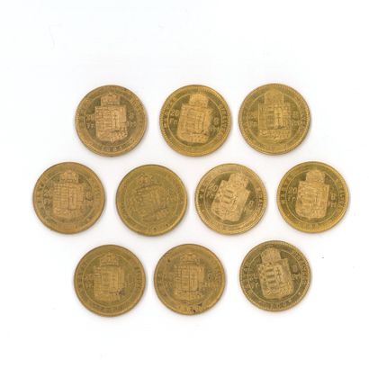 10 gold coins: 8 Florins Hungary Magyar Franz...