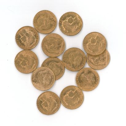 13 gold coins : 20 FF Coq 1907