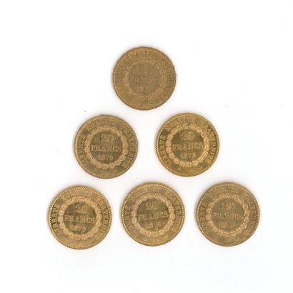 6 gold coins : 20 FF Génie 1879 A