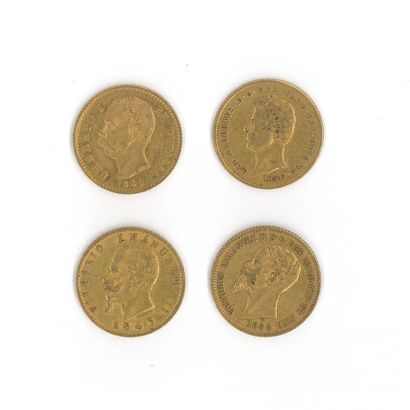 4 gold coins: 20 F Latin Union Italy 1880R,...