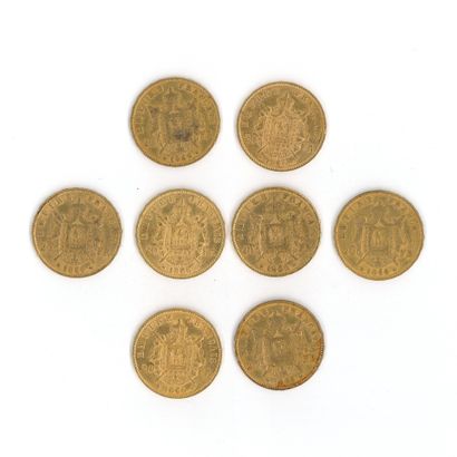 8 gold coins: 20 FF Napoléon III tête laurée...