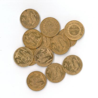 13 gold coins : 20 FF Génie 1878 A