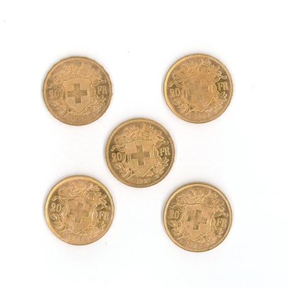 5 gold coins: 20 Swiss francs