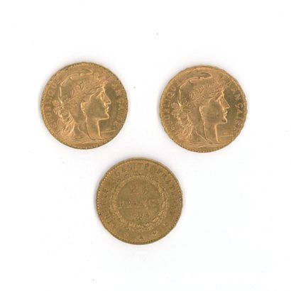 3 gold coins: 20 FF 1878A - 1904 - 1910