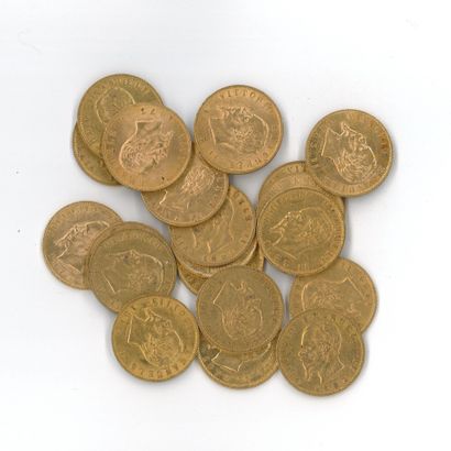 20 gold coins: 20 Italian lire Victor Emmanuel...
