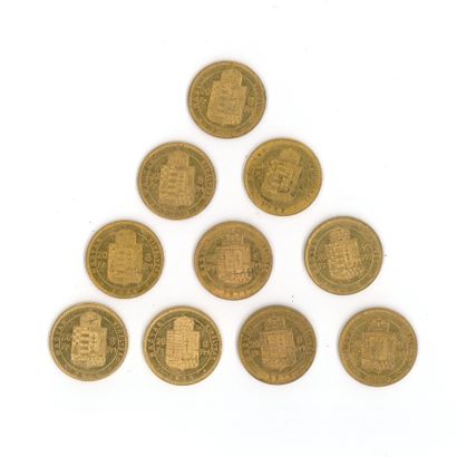 10 gold coins: 8 Florins Hungary Magyar Franz...