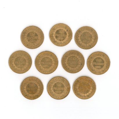 10 gold coins : 20 FF Génie 1879 A