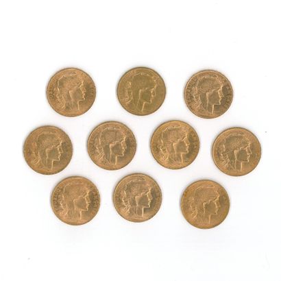 10 gold coins : 20 FF Coq 1907