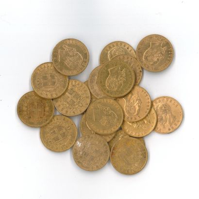 20 gold coins: 20 Italian lire Victor Emmanuel...
