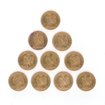 10 gold coins : 20 FF Coq 1908