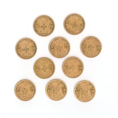 10 gold coins: 20 Swiss francs