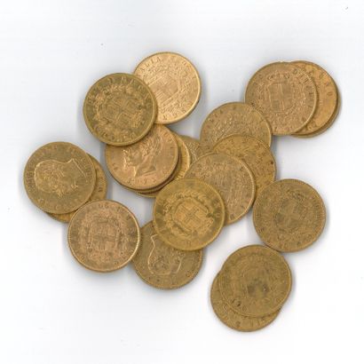 20 gold coins: 20 Italian lire Victor Emmanuel...