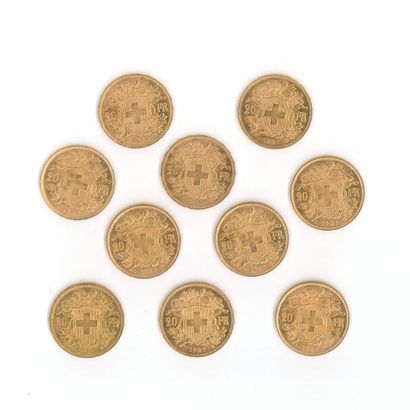 10 gold coins: 20 Swiss francs