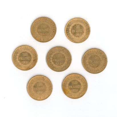 7 gold coins : 20 FF Génie 1886 A