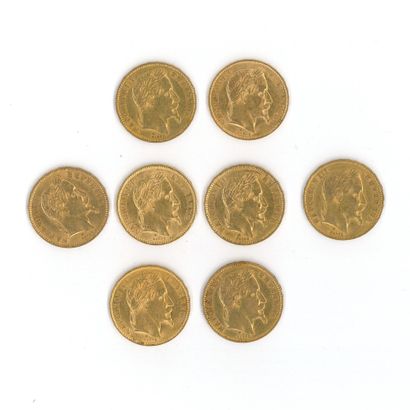 8 gold coins: 20 FF Napoléon III tête laurée...